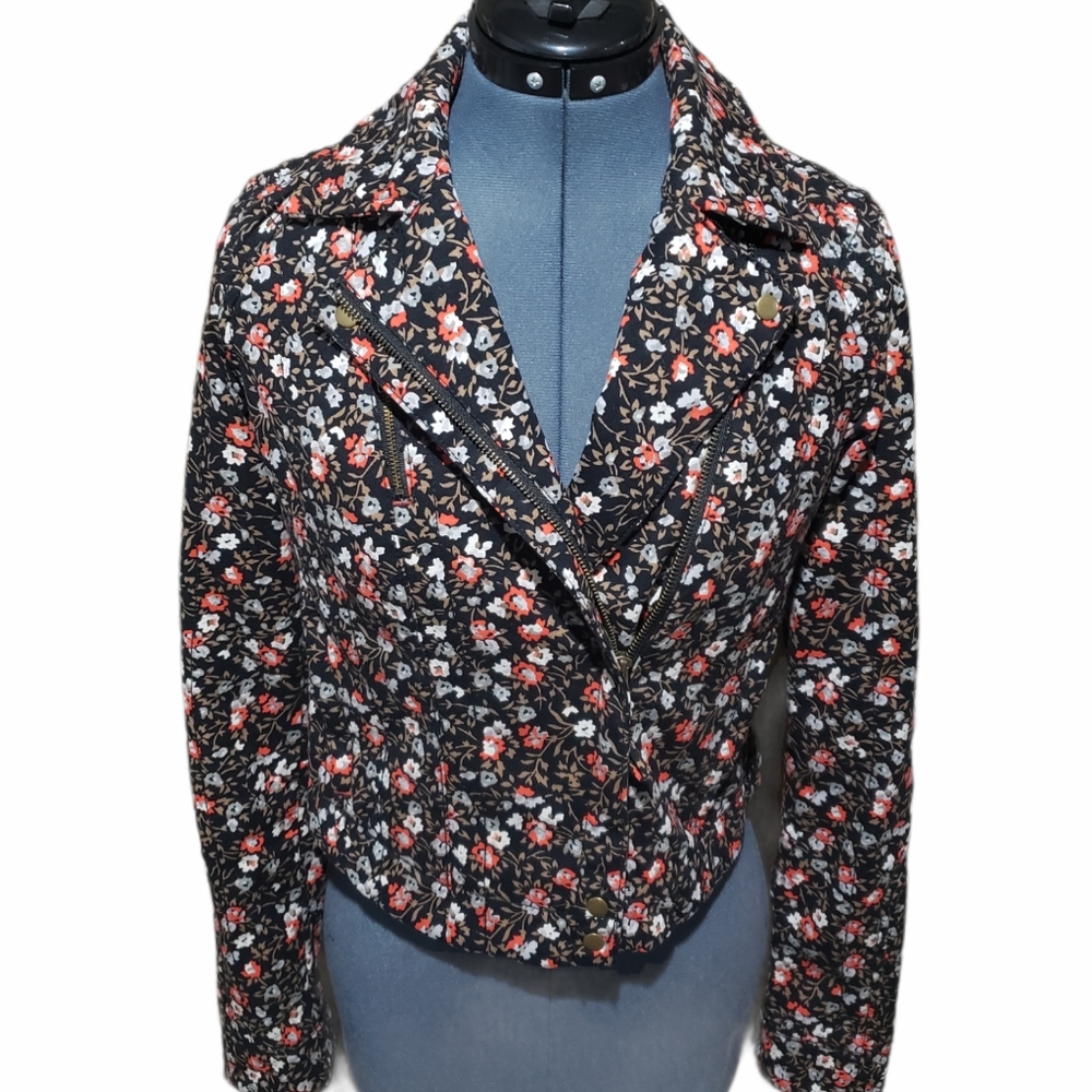 Anthropologie HEI Floral Size 2 Motorcycle Moto Jacket Black